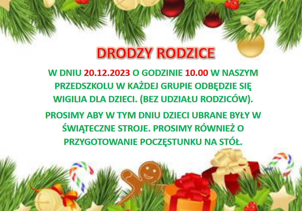 ogłoszenie o przedszkolnej wigilii