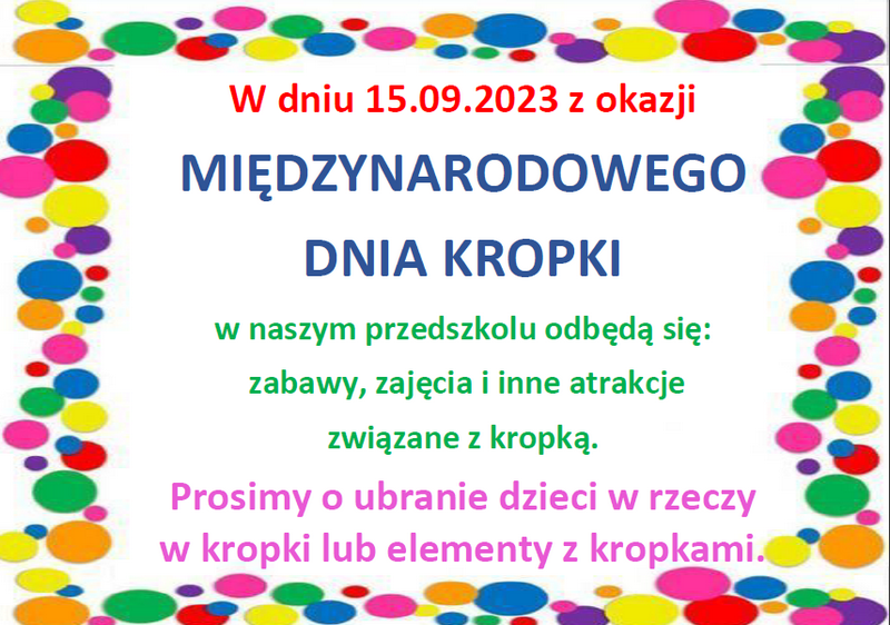 informacja o obchodach dnia kropki