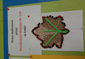 zdjęcie przedstawia tablicę z pracami dzieci z konkursu Sensoryczny liść